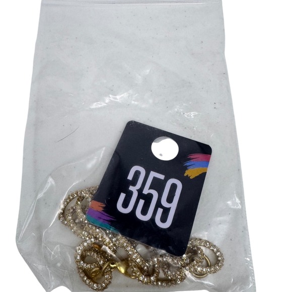 J.Crew Gold Tone Pave Crystal Chunky Link Bracelet Lobster Clasp Maximalist Glam - Picture 5 of 5